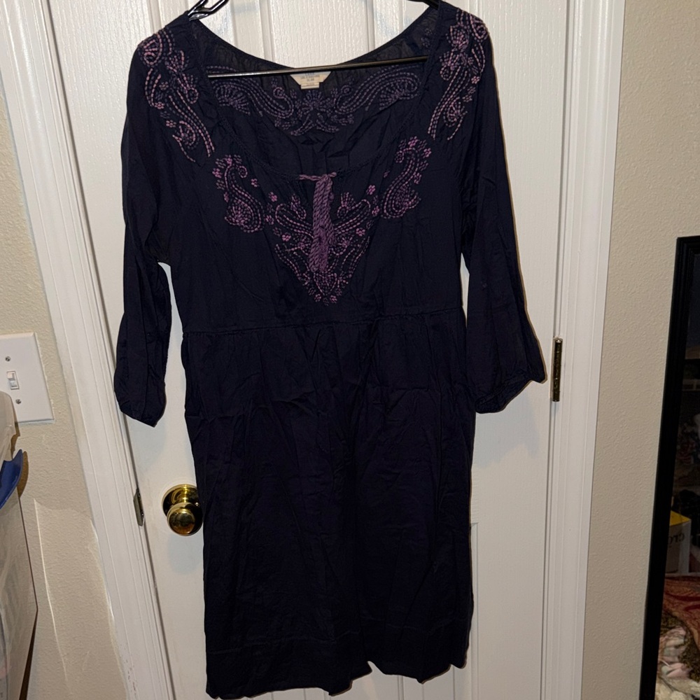 H&M Black Midi Dress with Purple Embroidery